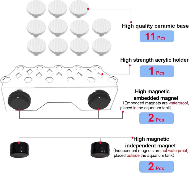 Saricho Coral frag Magnetic Holder, Magnetic Coral frag Plug Holder，,Magnetic Coral frag Rack，The Medium Magnetic Coral frag Holder Set with 11 Coral frag Plug Ceramic Bases - Image 2